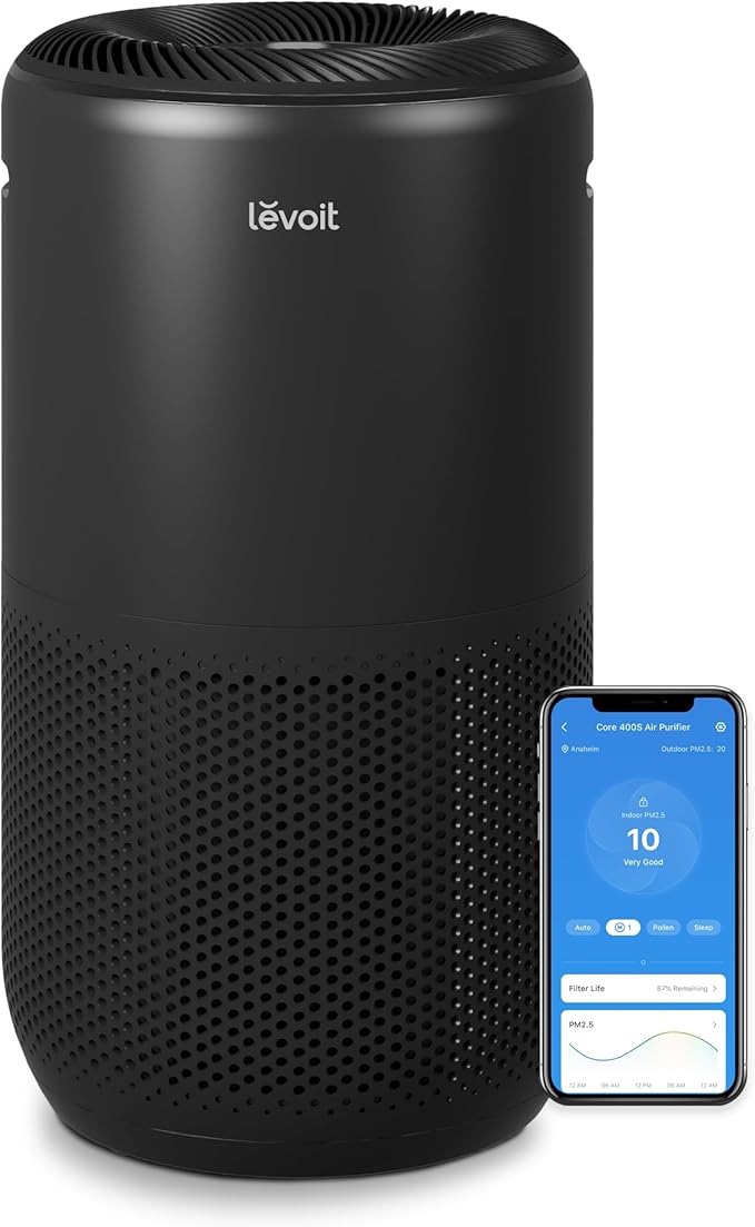 LEVOIT Air Purifiers for Home Large Room Up to 1733 Ft² With HEPA Sleep Mode, AHAM VERIFIDE, Auto Mode, Air Quality Monitor, Smart WiFi, 3-in-1 Filter For Pet Allergy, Smoke, Dust, Core 400S-P, Black