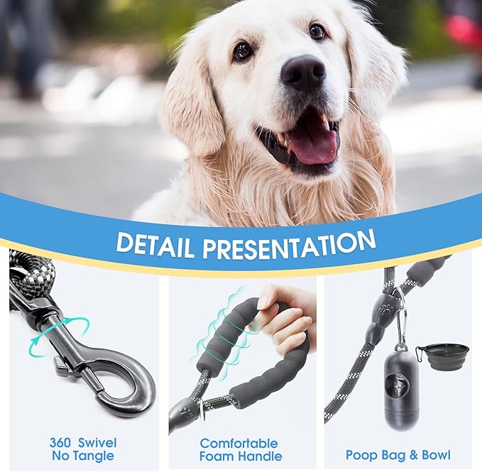 BAAPET 2 Packs 5/6 FT Dog Leash with Comfortable Padded Handle and Highly Reflective Threads Dog Leashes for Small Medium and Large Dogs (5FT-1/2'', Black+Black)
