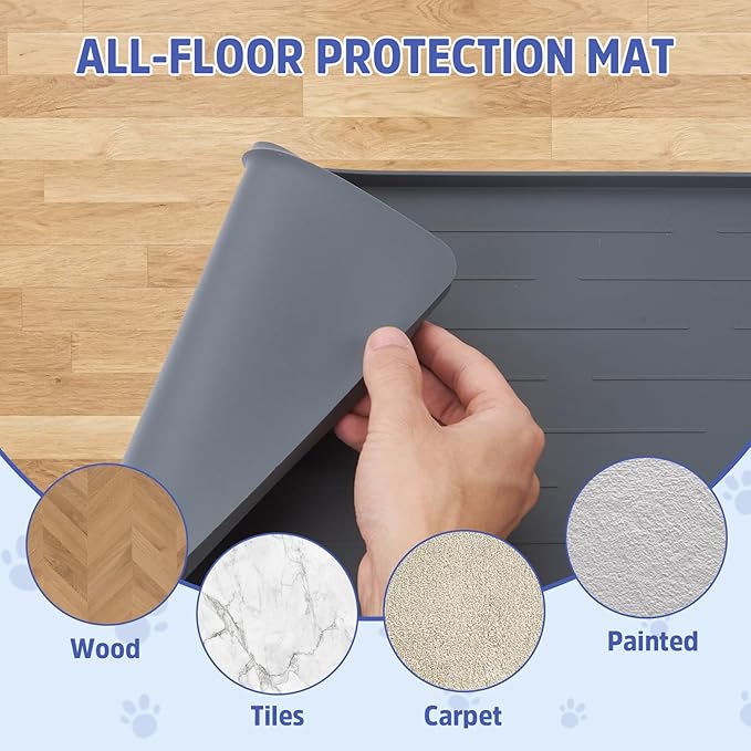 Large Dog Mats for Food and Water, 32"x24" Waterproof Pet Food Mats for Floor Nonslip Silicone Bowl Mats with Raised Edges