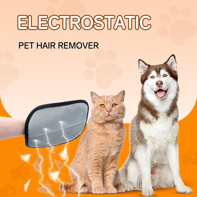 Pet Hair Remover Electrostatic Gloves,Pet Hair Removal for Cats & Dogs, Cat Grooming Gloves，Pet Hair Fur Removal Mitt, Cleanup for Furniture, Clothing, and Upholstery,Reusable, Quick & Easy Cleaning