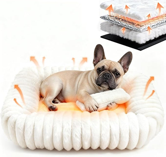 Dog Bed for Small Medium Size Dog, Washable Self Warming Dog Cat Beds for Indoor Cats Fluffy Rabbit Fur Pet Bed for Puppy and Kitten, Orthopedic Dog Cat Beds with Removable Cover & Anti-Slip Bottom