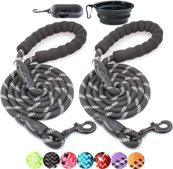 BAAPET 2 Packs 5/6 FT Dog Leash with Comfortable Padded Handle and Highly Reflective Threads Dog Leashes for Small Medium and Large Dogs (5FT-1/2'', Black+Black)
