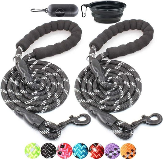 BAAPET 2 Packs 5/6 FT Dog Leash with Comfortable Padded Handle and Highly Reflective Threads Dog Leashes for Small Medium and Large Dogs (5FT-1/2'', Black+Black)