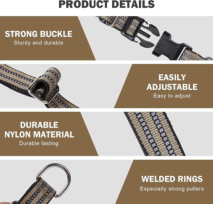 Hikiko Martingale Dog Collars Reflective Nylon Dog Collar with Quick Release Buckle Adjustable Training No Slip Dog Collar (Medium, Brown)
