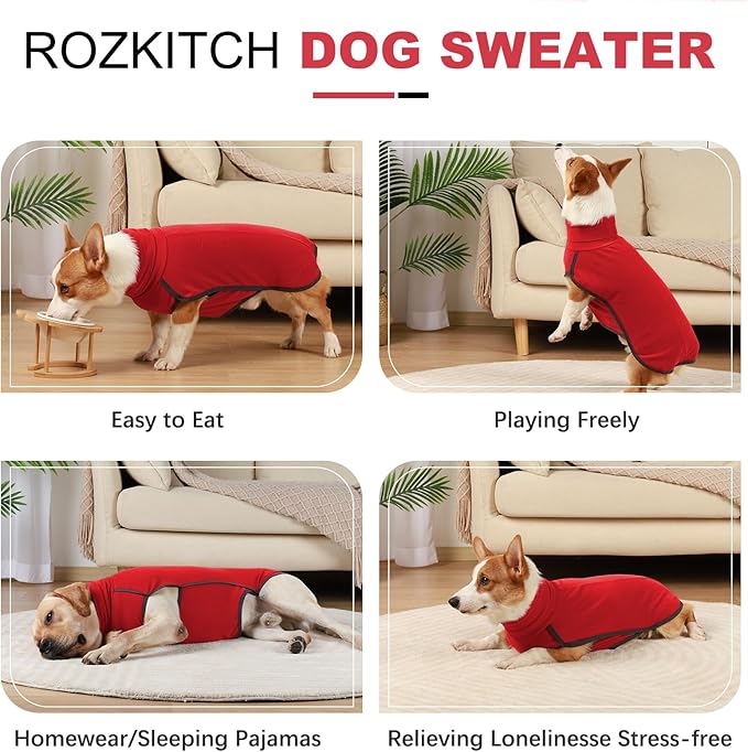 ROZKITCH Dog Winter Coat Soft Pullover Pajamas, Pet Windproof Warm Cold Weather Jacket Vest Cozy Onesie Jumpsuit Apparel Outfit Clothes for Small Medium Large Dogs Walking Sleep BrightRed XS