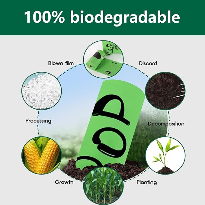 100% plant-based Dog Poop Bags Rolls, ASTM D6400 & EN 13432 Compliant, 450 Poop Bags including dispenser, 13 in × 9 in green poop bags for dogs, Super thick 100% leak proof