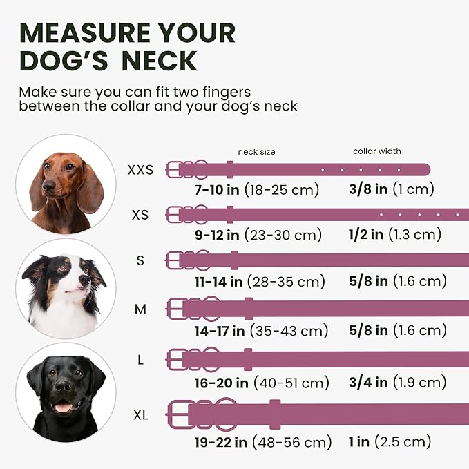 Rolled Leather Dog Collar Soft Round Collars, ID Tag for Small Medium Large Dogs (7-10 inch, Pink Berry)