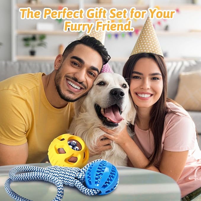 Treat Dispensing Dog Toys & Dog Puzzle Toy to Keep Them Busy, Bite and Brush Dental Toy for Medium Large Dogs Bathing Grooming, Enrichment Toys Freeze Ball for Dogs (Blue Yellow)