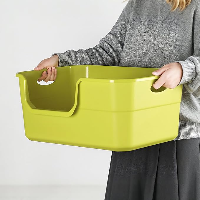 Large Cat Litter Box with High Sides,Low Entry Cat Litter Pan Tray Kitty Litter Box for Indoor Big & Senior Cats,Anti-Splashing Waterproof Cat Toilet,Tool-Free Assembly,Easy to Clean (Green)