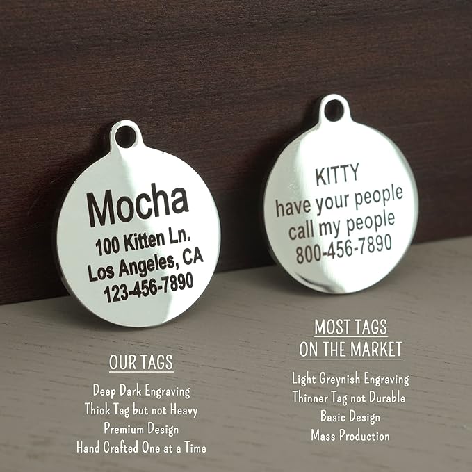 Ultra Joys Engraved Cat Name Tags Personalized - Stainless Steel Name Tag Pet Identification - Small Dog ID Tags Personalized for up to 4 Lines of Text Pet ID Tags for Cat Collar - Christmas Tree