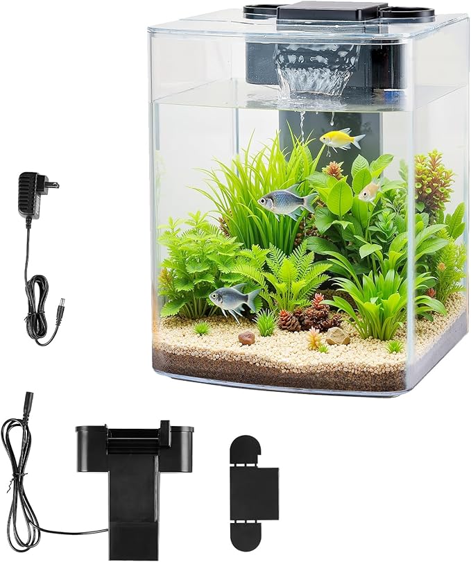 VEVOR Fish Tank Aquarium, 2 Gallon Arch Ultra-Clear GPPS Starter Smart Tank Adjustable 3 Color Lighting, Self Cleaning System Fishbowl for Freshwater & Saltwater Fish Home, Office, or Pet Use