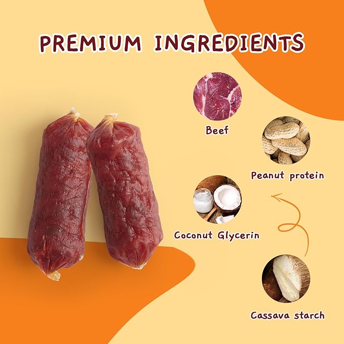 Jungle Calling Beef Sausage Dog Treats, Slow Roasted Beef Jerky Dog Training Treats, Grain-Free Soft Treats for Small and Medium Dogs, 10.6 oz