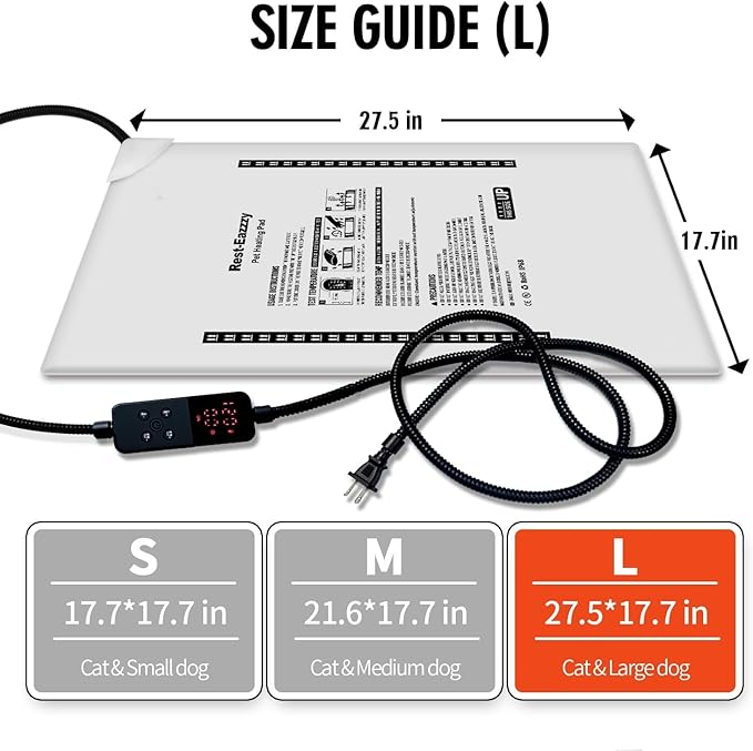 Rest-Eazzzy Cat Heating Pad, Cat Bed with Removable Cover Heated Cat Bed 5 Level Timer and 5 Level Temperature, Cat Beds for Indoor Warming Mat for Cat Dog (Heat pad, Pure-Blue,L)