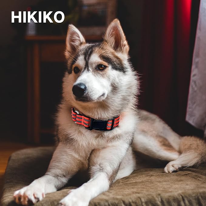 Hikiko Martingale Dog Collars Reflective Nylon Dog Collar with Quick Release Buckle Adjustable Training No Slip Dog Collar (Large, Tangerine)
