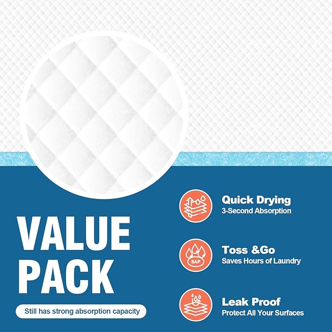 100 Count Disposable Bed Pads 30''X36'' MILDPLUS Super Absorbent Underpads, Disposable Extra Large Chucks Pads, Incontinence Pads for Adults, Children's Bedwetting Pads, Puppy Pads