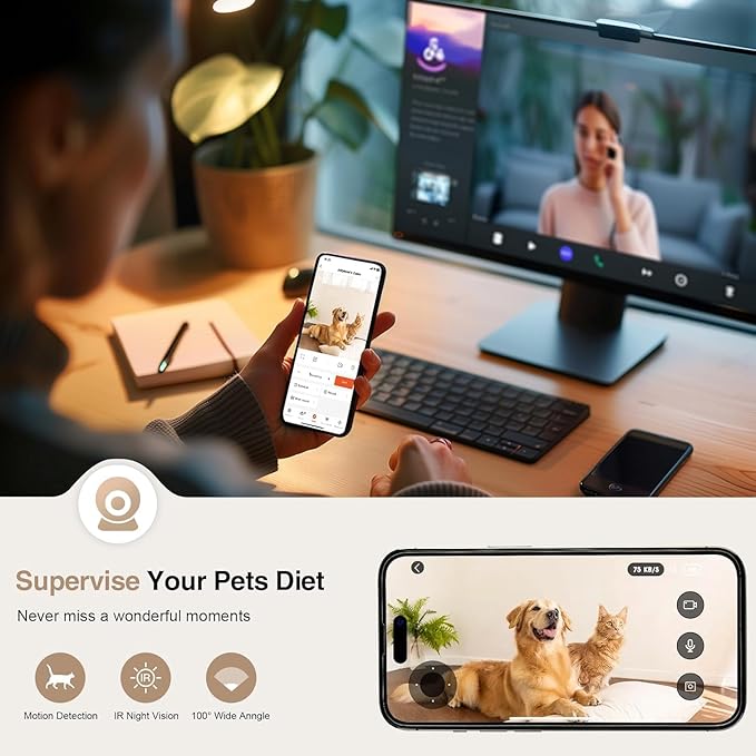 Smart Automatic Cat Feeder with 1080P Camera & Laser Toy, 5G WiFi 5L Pet Feeder for Cats & Dogs, Night Vision, Motion Detection, 2-Way Audio, APP Control, Timed Dry Food Dispenser