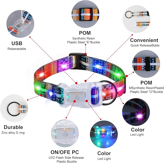 Light Up Dog Collars,LED Dog Collar Rechargeable Waterproof,2-in-1 Buckle Type Glow Collar for Medium Large Dogs- XL(15-25 * 0.98 inch can be Crop)