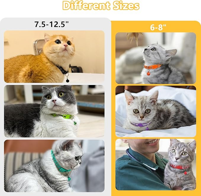 Taglory Kitten Collar Breakaway with Bell, 2 Pack Girl Boy Pet Kitten Collar Adjustable 6-8 Inch for 2-6 Months Cat, Orange