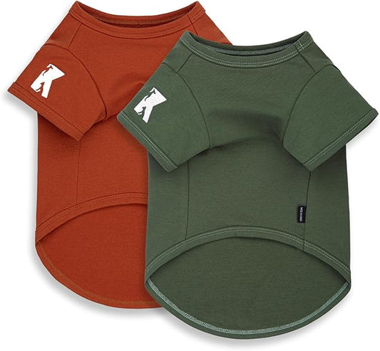 Koneseve Dog Shirt Soft Cotton Stretchy Clothes Comfy for Small Dogs Cat 2-Pack Rust & Mist Green XS