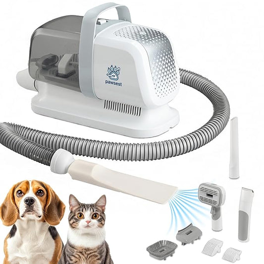 Dog Grooming Vacuum - Pet Hair Trimmer, Dog Hair Clippers and Nail Grinder with 7 Attachments - All-in-One Pet Grooming Kit with 3-Level Suction and Speed Settings with Temperature Control Protection