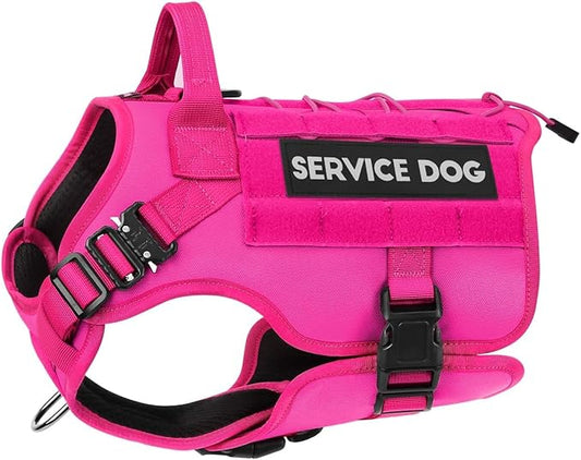 PETNANNY Tactical Service Dog Vest - No-Pull Emotional Support Harness with Hook & Loop Patches & Molle System for Training & Hunting (Pink, Medium)