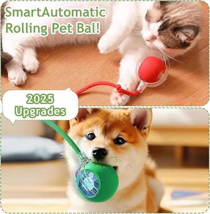 Interactive Cat Toys Balls for Indoor Cats, 2025 New Motion Activated Cat Balls with 360° Smart Automatic Rolling Moving for Bored Kitten Pet Cats Dogs (Red)