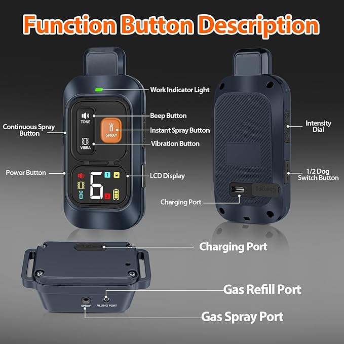 Citronella Dog Training Collar [2*Collar 1*Remote Control] 1000FT Citronella Dog Bark Collar with Remote 4 Training Modes Beep/Spray/Vibration 1-6 Levels for All Breeds