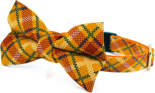 Ultra Joys Cat Collar with Bells - Breakaway for Cats, Kitten Collar - Boy & Girl Cat Collars - Orange Plaid Large