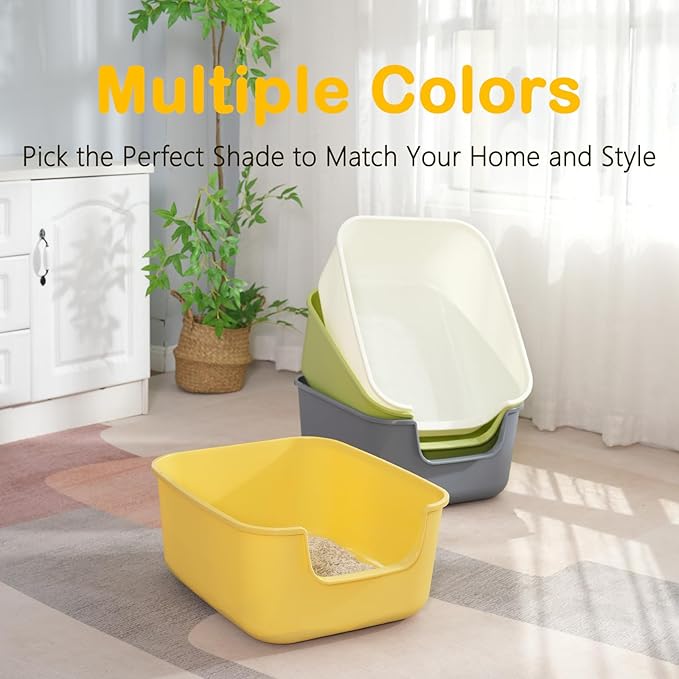 Large Cat Litter Box with High Sides,Cat Boxes for Indoor Cats,Cat Litter Pan for Kitty,Litter Box with Low Entry,Easy to Clean,Anti-Splashing (Grey)