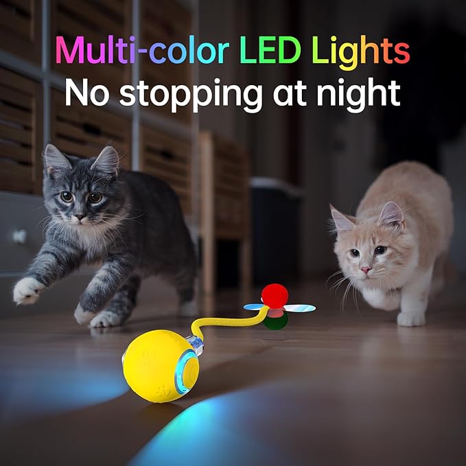Interactive Cat Toys for Indoor Cats - Pet toys with Speedy Tail 2.0, Christmas Birthday Gift Cat Toys for Bored Indoor Adult Cats, Motion-Activated, 2025 New Upgraded, USB Rechargeable (Yellow)