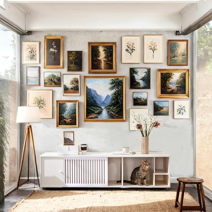 Cat Litter Box Enclosure with Removable Sliding Door, Modern TV Stand with Storage, Cream White