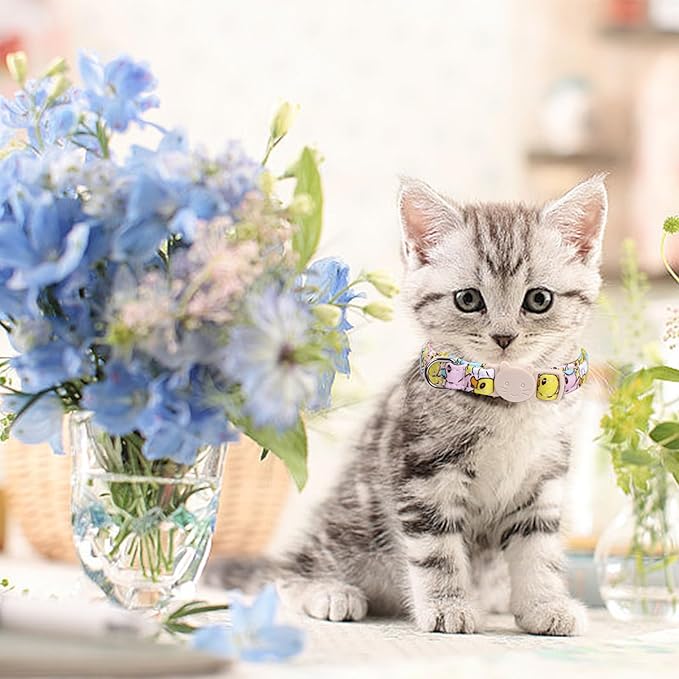 Elegant little tail 2 Pack Cat Collar-Animal Print Cotton Breakaway Cat Collars with Bell Pendant Kitten Boy Girl Safety Adjustable Collar for Small Cats Puppy