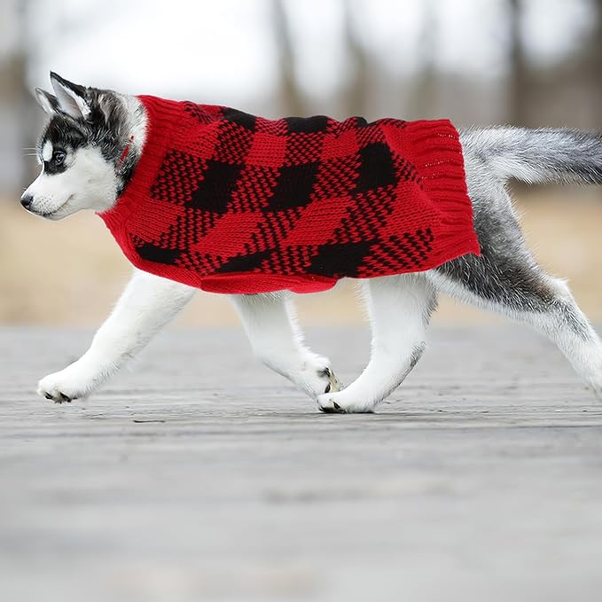 DOITOOL Plaid Dog Sweater Small Medium Warm Knitted Turtleneck Pet Clothes for Winter Keeping Cats and Dogs Cozy Stylish Puppy Pullover with Flexible Material