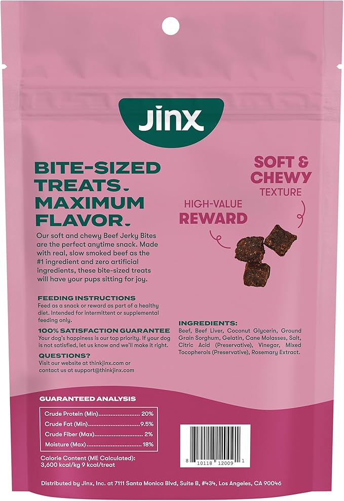 Jinx Beef Bites, Soft Jerky Dog Treats, Bite-Sized Snack, Low-Calorie and Packed with Flavor, Slow-Smoked Real Beef & Liver, No Fillers, 5oz, 6 Pack