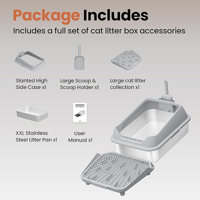 XXXL Stainless Steel Cat Litter Box with Extra Large Litter Box Step,28"X20"X13" Metal Litter Boxs High Sides for Big Cats and Multiple Cats,Includes Litter Scoop & Non-Stick Bottom