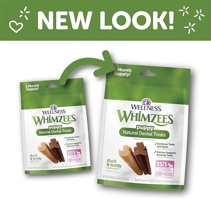WHIMZEES Wellness Puppy Dog Dental Treats, Natural Chews, Extra Small & Small Size Stick, (30 Count)
