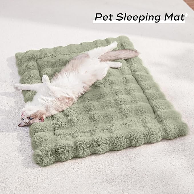 Cat Beds for Indoor Cats Faux Fur Pet Mat Cute Kitten Plush Bed with Non-Slip Bottom for Carriers/Sofa Dog & Puppy Friendly 27 x 20 Inch Green