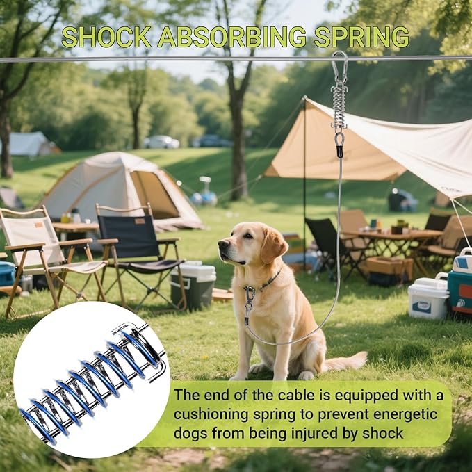 Heavy-Duty Dog Tie-Out Cable Runner System for Yard & Camping, 50/100/120ft with 10/15ft Pulley Line, Supports Dogs Up to 250lbs (Black, 100FT)