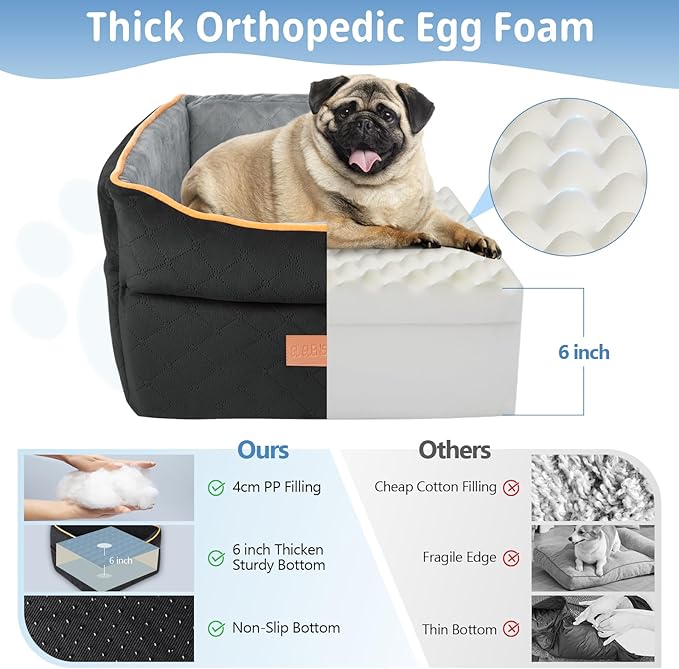 Dog Car Seat - Memory Foam Booster for Small Dogs 0-35 lbs, Anti-Slip with 2 Adjustable Leashes, Elevated Dog Travel Bed with Storage Pockets