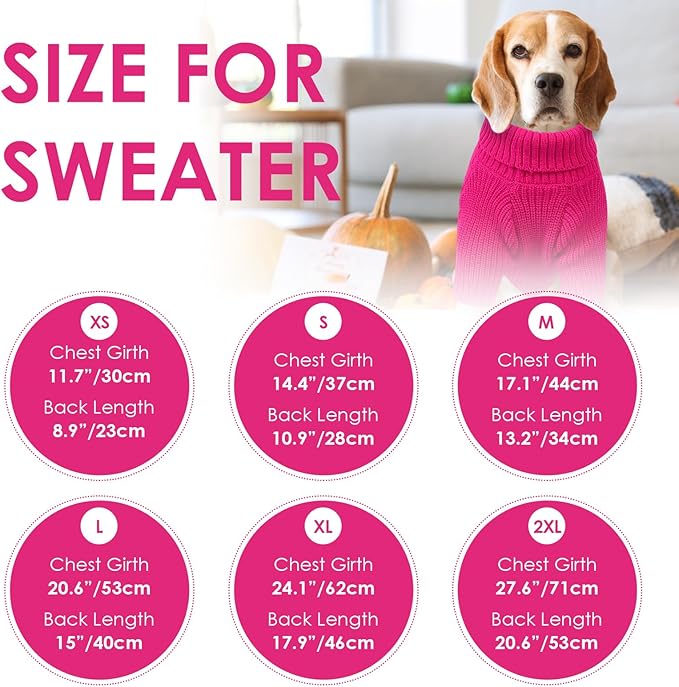 SUNFURA Small Dog Sweater, Turtleneck Dog Sweater for Cold Weather, Puppy Knitwear Pullover for Christmas Thanksgiving, Pet Winter Knitted Sweatshirt for Pug Dachshund, Hot Pink S