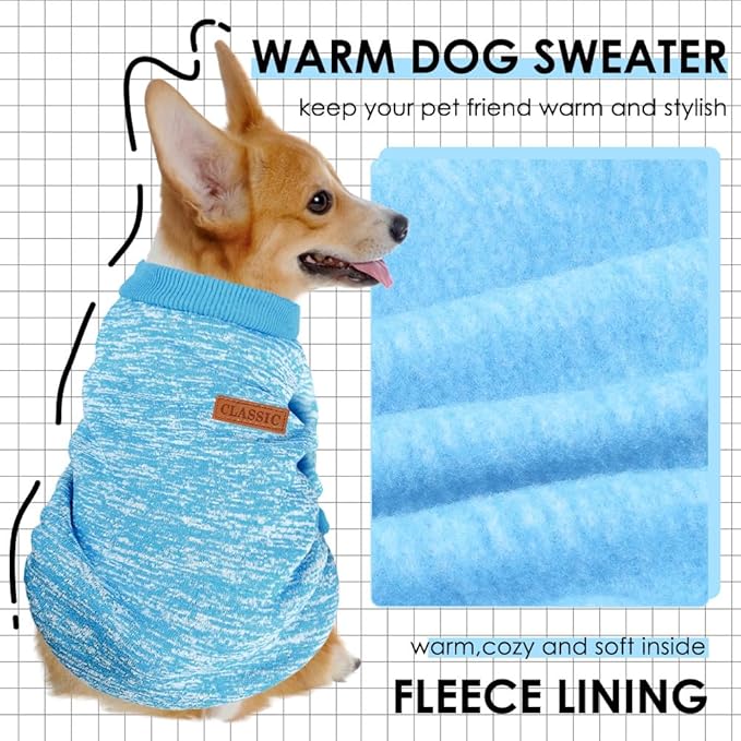 3 Pack Dog Sweaters for Small Dogs Girl Boy Winter Fleece Clothes Warm Soft Dog Sweatshirt Outfit for Dogs Cats Pet Apparel (Rose+Light Blue+Purple, Medium)