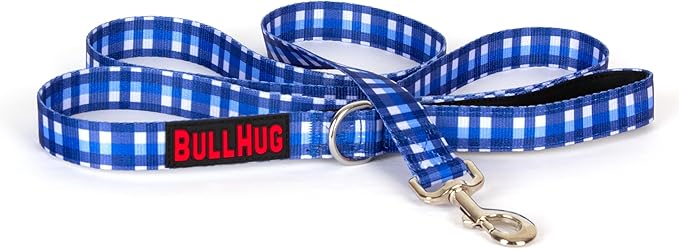 BULLHUG 6 FT Bulldog Leash with Padded Handle. Perfect for Bulldogs, French Bulldogs, Pugs & All Breeds. Leashes for Walking, Training Lead for Bulldogs (Blue Plaid)