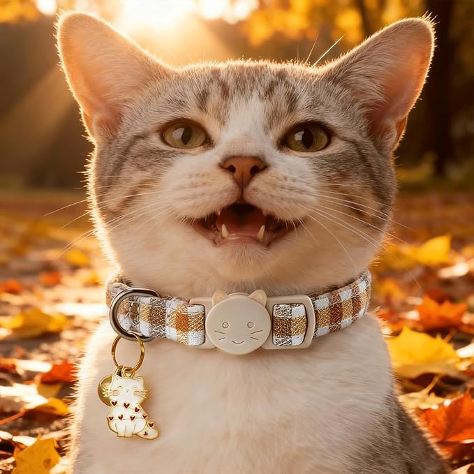 Elegant little tail 2 Pack Cat Collar- Fall Cat Collars Breakaway with Bell Pendant Wedding Kitten Boy Girl Safety Adjustable 7-12 Inch Collar for Small Cats Puppy