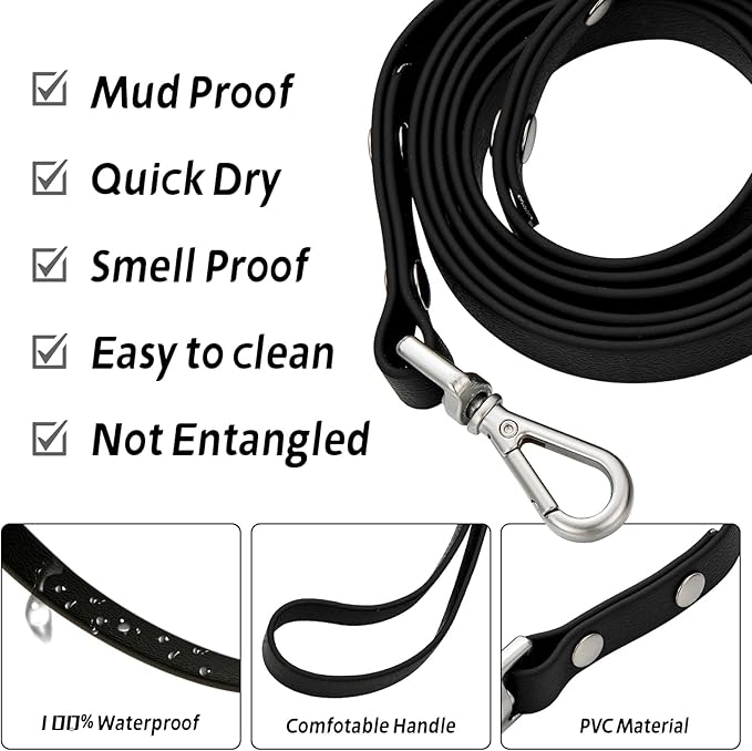 Waterproof Long Dog Training Leash 10ft Outdoor PVC Dog Leashes Great for Large Medium Small Dog Training Lead,Beach,Yard,Play,Camping(Black