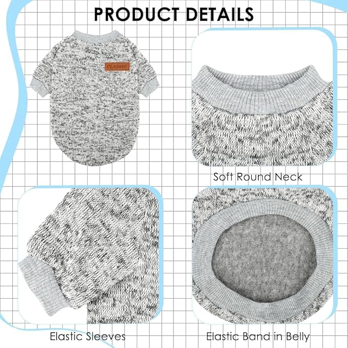 3 Pack Dog Sweaters for Small Dogs Girl Boy Winter Fleece Clothes Warm Soft Dog Sweatshirt Outfit for Dogs Cats Pet Apparel (Navy Blue+Grey+Light Blue, Small)