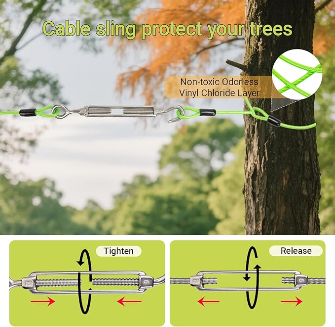 Heavy-Duty Dog Tie-Out Cable Runner System for Yard & Camping, 50/100/120ft with 10/15ft Pulley Line, Supports Dogs Up to 250lbs (Green, 50FT)