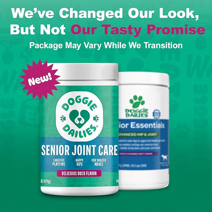 Doggie Dailies, Advanced Senior Hip and Joint Supplement for Dogs, Glucosamine Chondroitin, Premium Hip and Joint Chews for Dogs All Breeds & Sizes, Dog Vitamins and Supplements, (Duck) 120 Chews