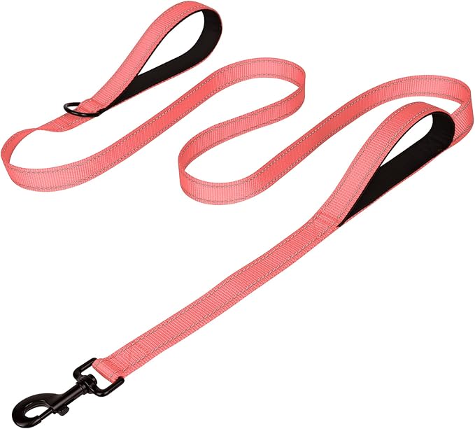 Joytale Dog Leash Heavy Duty for Large Dogs That Pull, Double Handle for Traffic Control, Double-Sided Reflective Leashes for Large Medium Dogs Night Safety, 6FT, Neon Pink