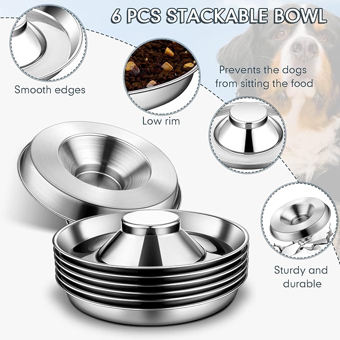Zopeal 6 Pcs Stainless Steel Puppy Bowls 8.7" Small Dog Bowls for Food and Water, Multiple Mini Puppy Cat Feeding Bowl Weaning Slow Feeder for Litters, Small Dogs, Cat, Pets