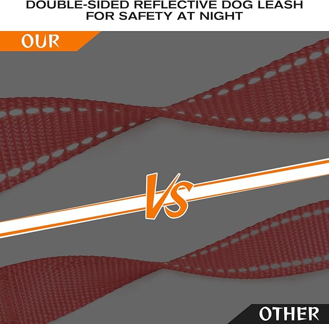 Joytale Dog Leash Heavy Duty for Large Dogs That Pull, Double Handle for Traffic Control, Double-Sided Reflective Leashes for Large Medium Dogs Night Safety, 6FT, Neon Pink